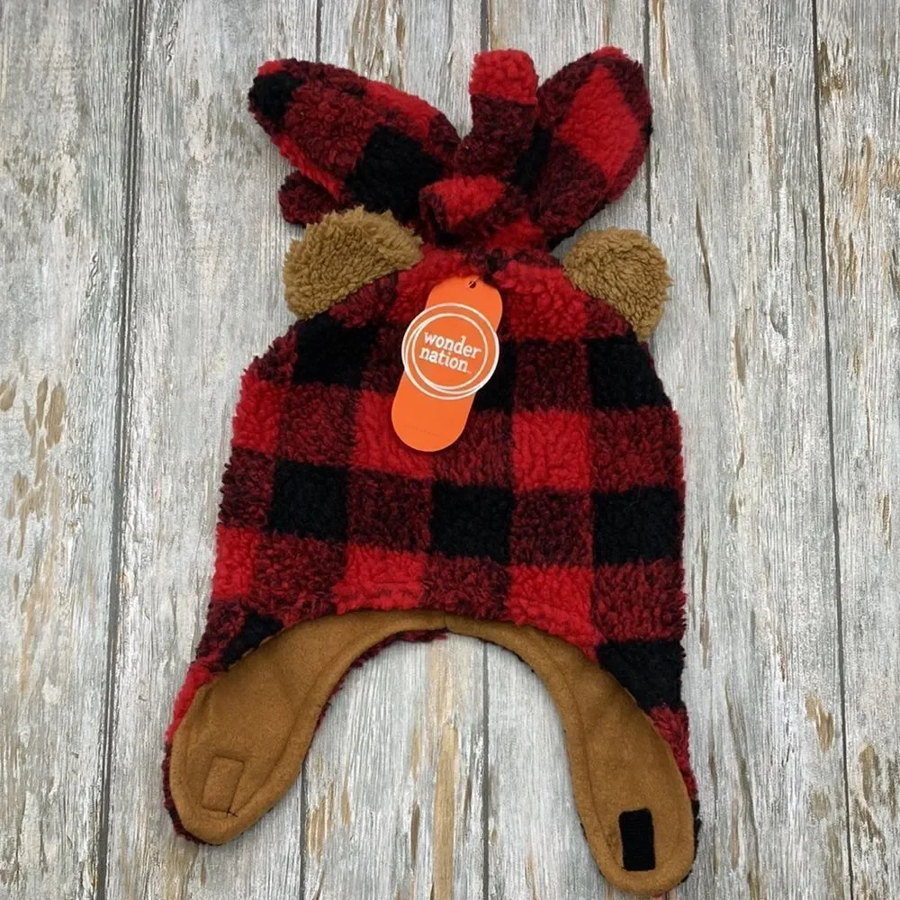 Toddler Boys Plaid Faux Sherpa Hat & Mittens 2-Piece Set